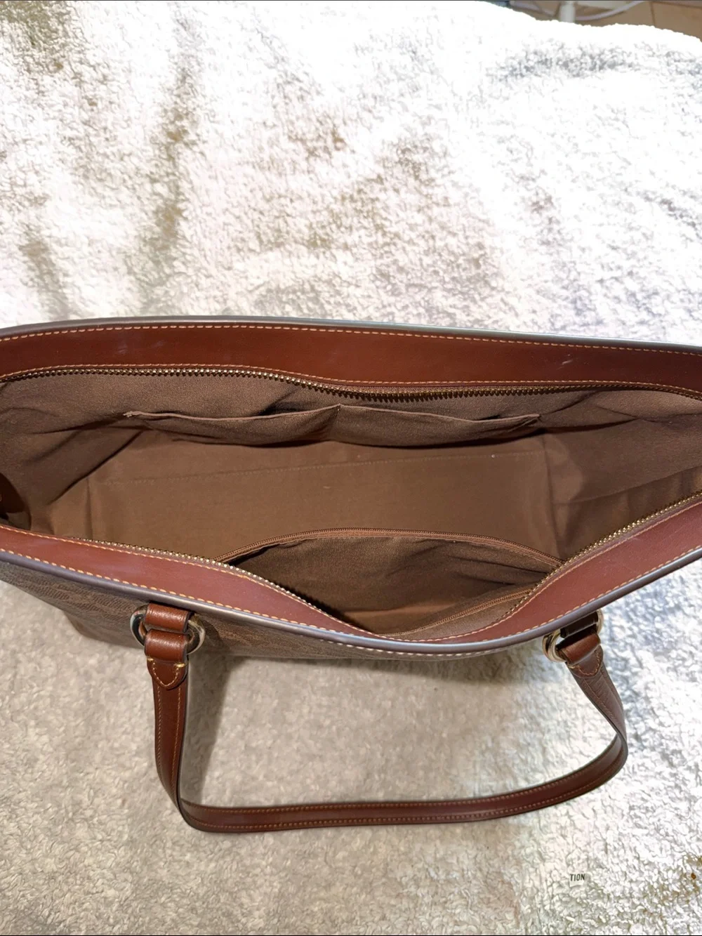 Authentic Coach Brown Signature Canvas Station Tote with Leather Trim